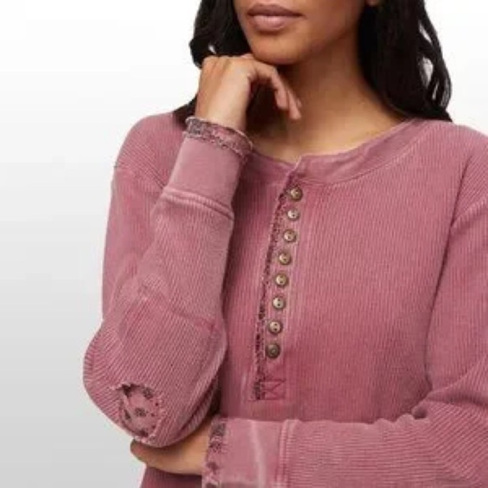 Free People Henley Women's Mauve Button Top